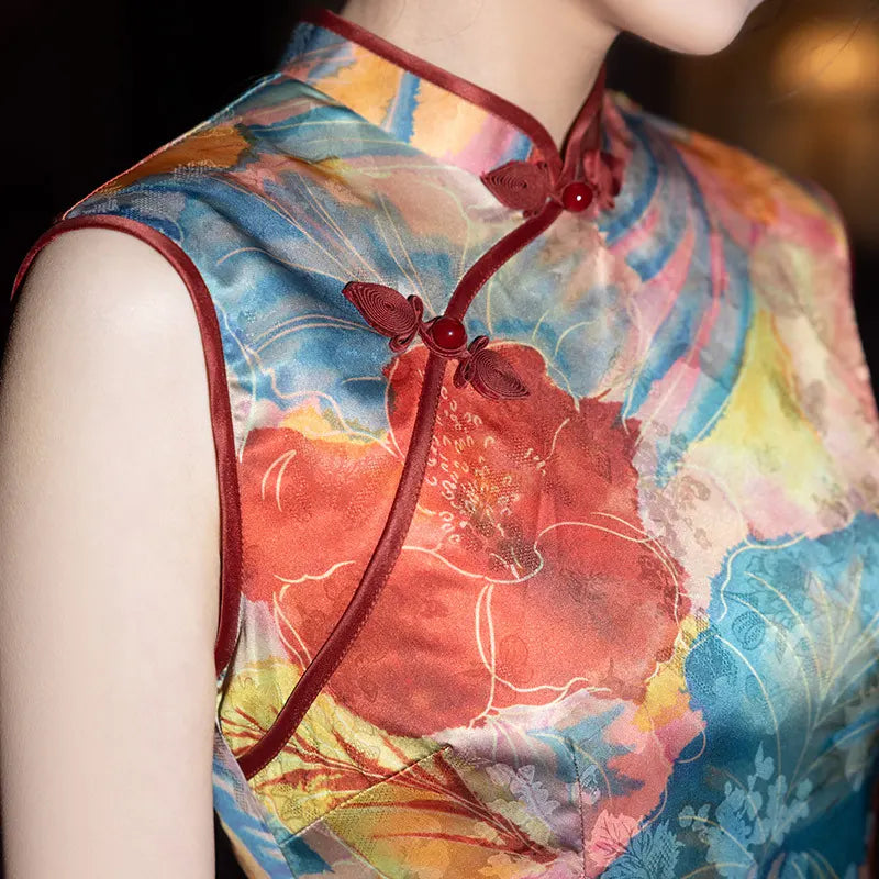 Floral Sleeveless Qipao Cheongsam Dress | Aurora Blossom