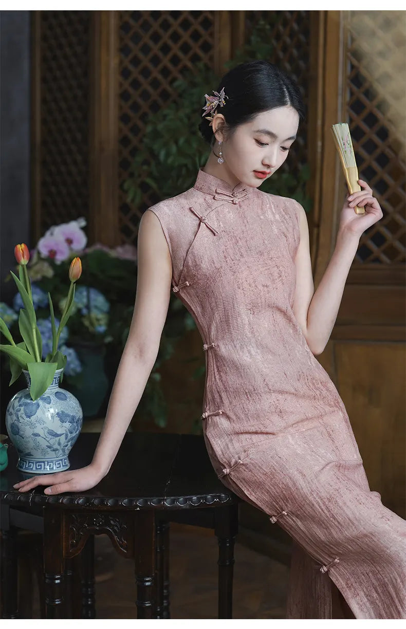 Traditional Chinese  Pastel Pink Sleeveless Qipao Dress