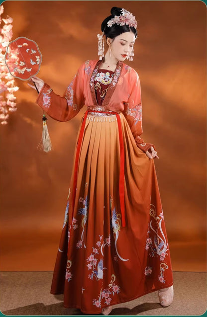 model in Red bridal wedding song hanfu no coat