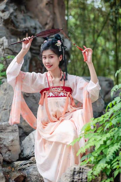 Robe HanFu de la dynastie Tang brodée de fleurs roses