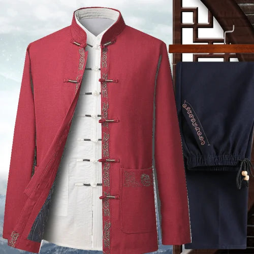 red Traditional Chinese Mandarin Tang Jacket Suit