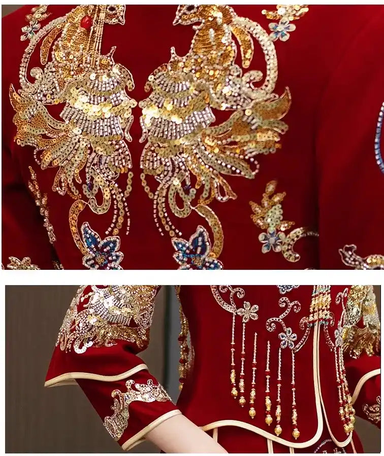 Custom Velvet Qun Kwa Wedding Dress – “Joy” | Chinese Bridal Dress