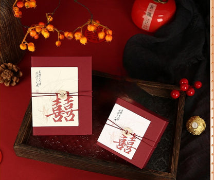 Red Chinese  Double Happiness Favor Boxes with Couplet (20pcs)