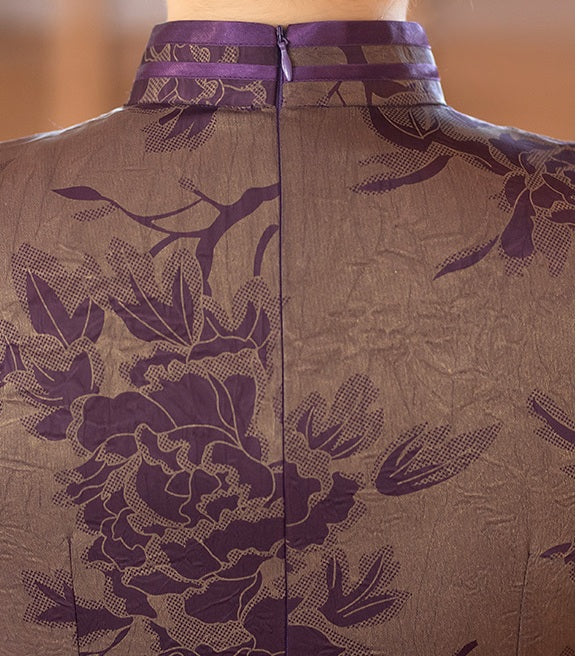 Purple Peony Flower A Line Qipao