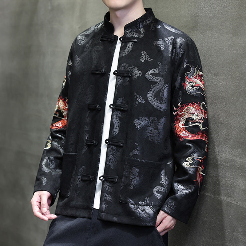 Black traditional chinese  Dragon Embroidered Tang Jacket