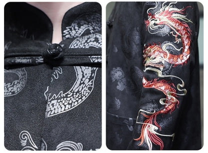 Black chinese Dragon Embroidered Tang Jacket 5