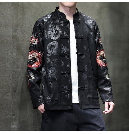 Black chinese Dragon Embroidered Tang Jacket 