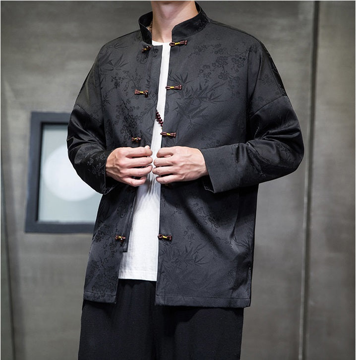 Veste Tang en jacquard chinois noir