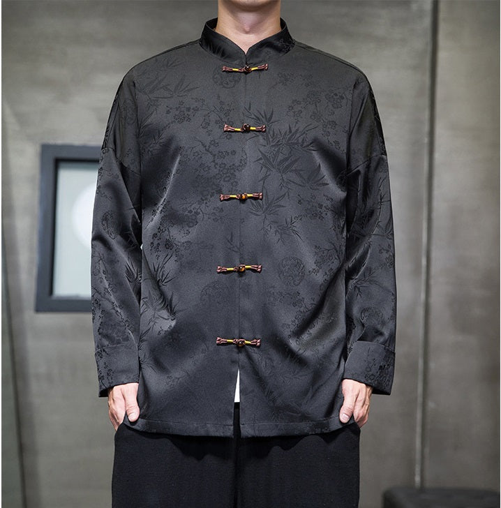 Veste Tang en jacquard chinois noir