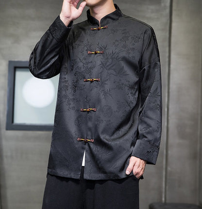 Veste Tang en jacquard chinois noir