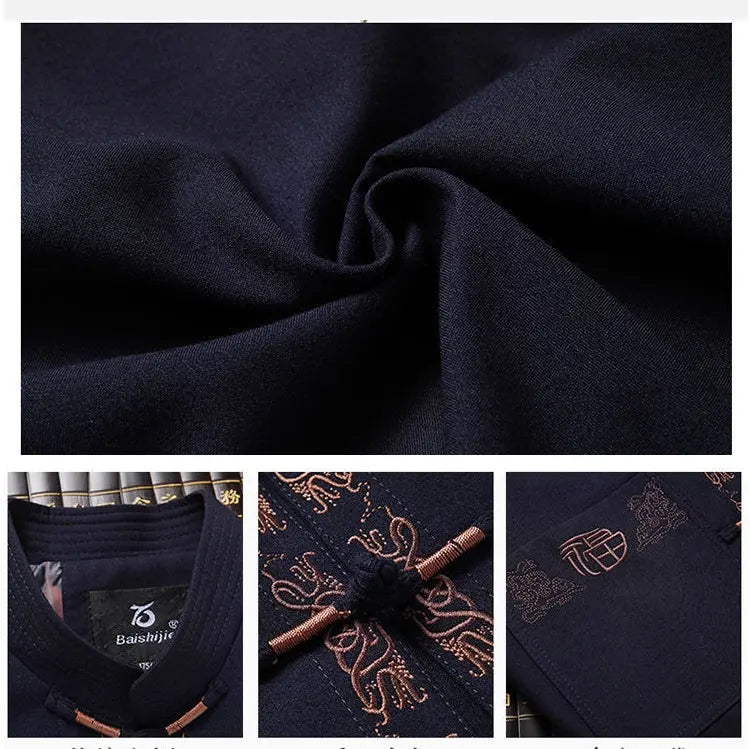 Blue Traditional Chinese Mandarin Tang Jacket Suit