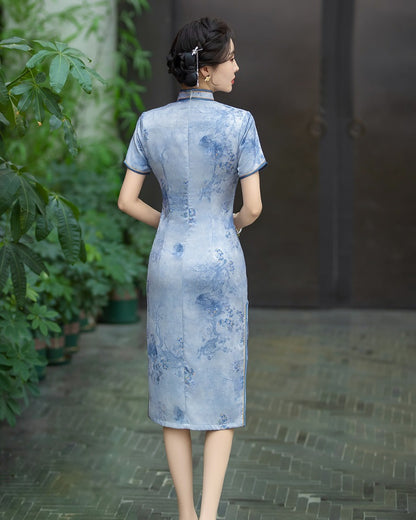 Blue Porcelain-Inspired Qipao Dress