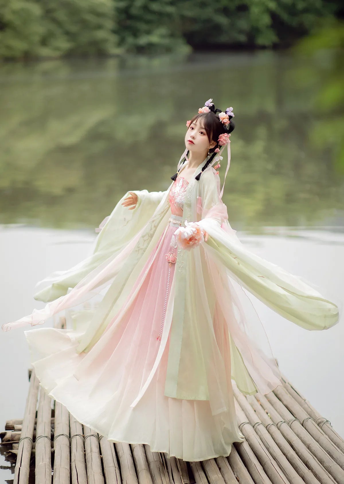 Chinese Pink Green Tang Dynasty HanFu Dress