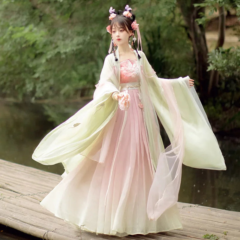 Chinese Pink Green Tang Dynasty HanFu Dress