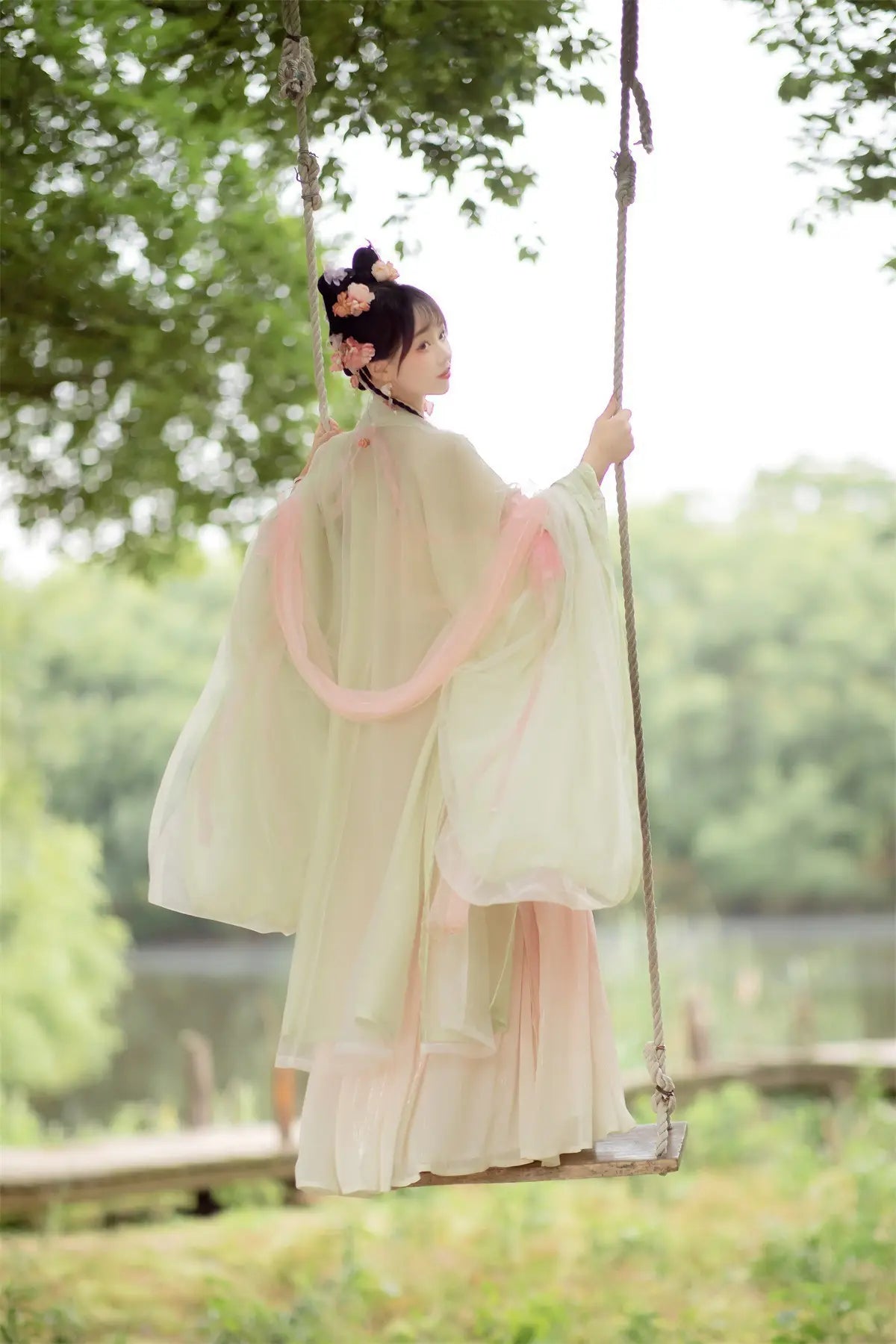 Chinese Pink Green Tang Dynasty HanFu Dress