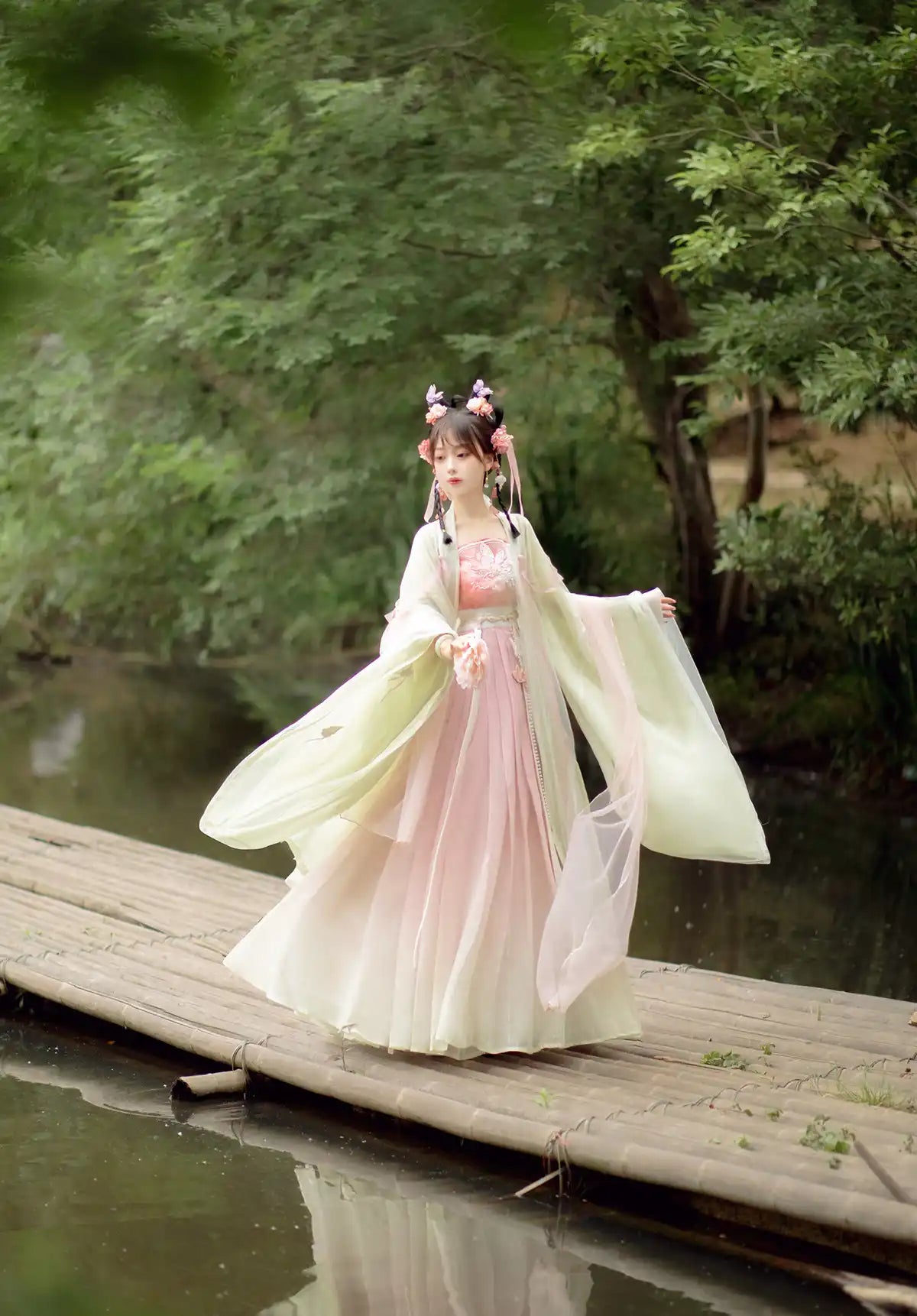 Chinese Pink Green Tang Dynasty HanFu Dress
