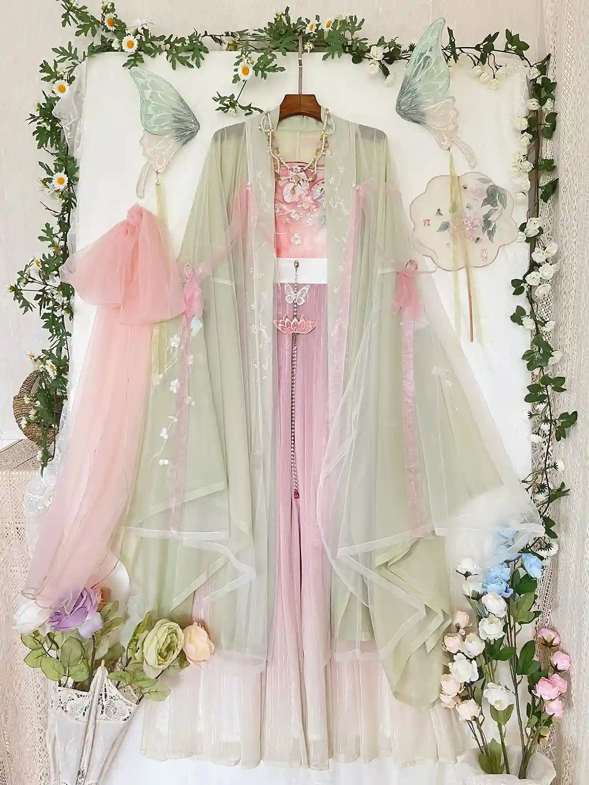 Chinese Pink Green Tang Dynasty HanFu Dress