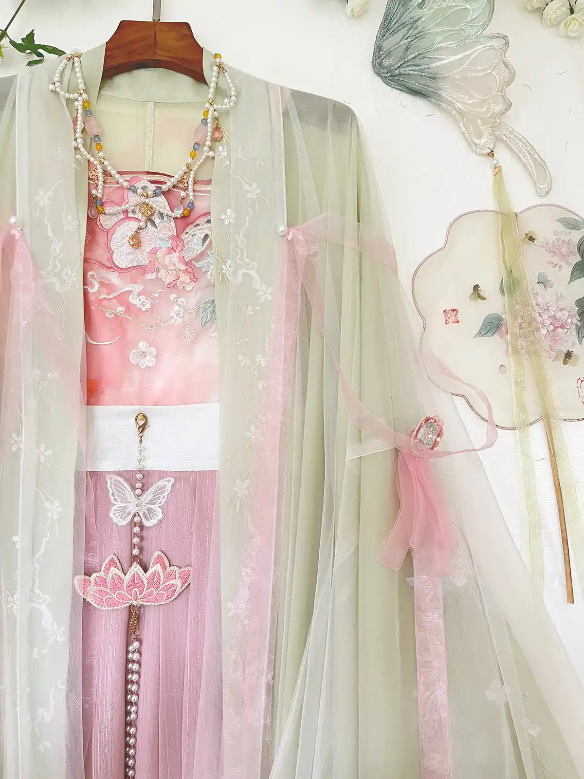 Chinese Pink Green Tang Dynasty HanFu Dress