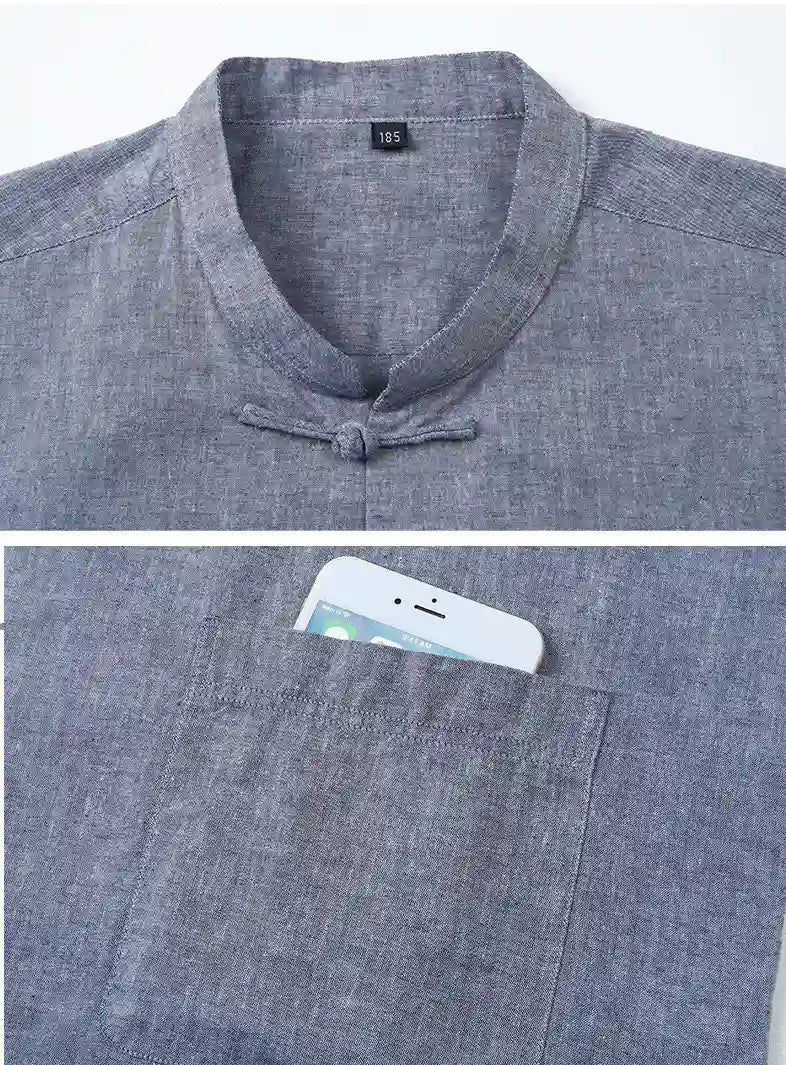  Dark blue Plus-Size Cotton Linen Chinese kongfu Tang  Shirt