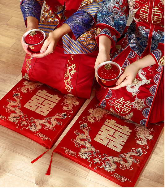 Double Happiness Dragon Phoenix Kneeling Cushion Pads for chinese vietnamese wedding