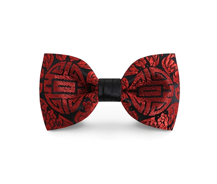Red and blace double happiness wedding Bow Ties for groom and bestmen