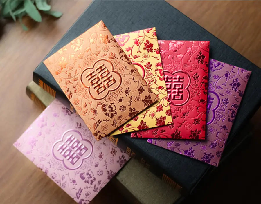 Double Happiness  Chinese Wedding  Red Envelopes in pink, purple red, gold