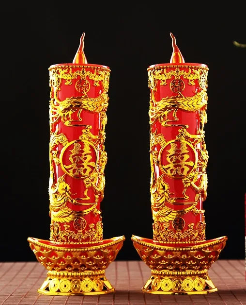 Dragon & Phoenix Double Happiness Electric LED Candles for chinese wedding