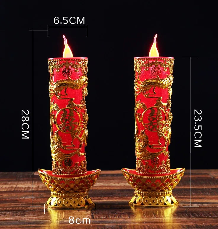 Dragon & Phoenix Double Happiness Electric LED Candles for chinese wedding