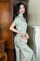 Elegant Green short sleeves Floral chinese dress qipao for prom