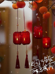 Festive Red Fabric Lantern with LED Light and Tassels