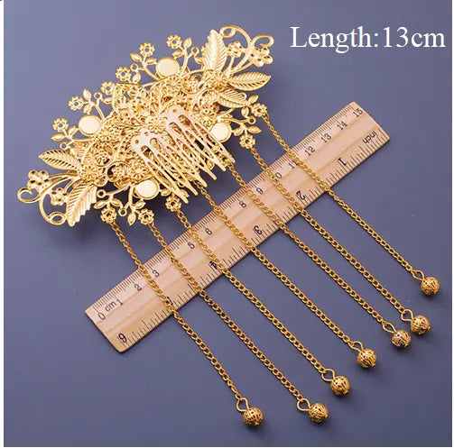 Golden Bridal Flower Hairpieces Set for chinese wedding and tea ceremony