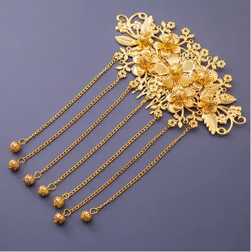 Golden Bridal Flower Hairpieces Set for chinese wedding and tea ceremony