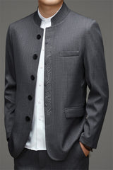 Gray Mandarin Collar Men's Chinese Suit – Traditional Zhongshan Tang Jacket
