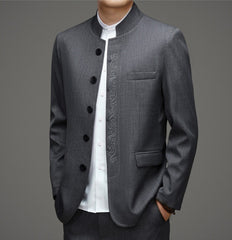 Gray Mandarin Collar Men's Traditional Chinese Formal Jacket