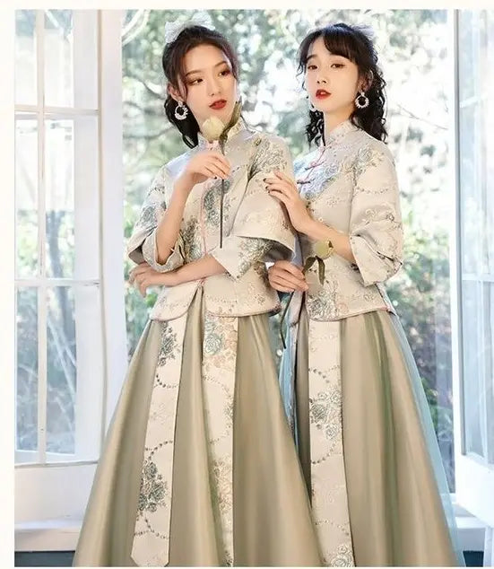 Green Bridesmaid Qipao Cheongsam  Dress