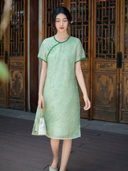 Green Embroidered Loose summer Qipao Dress