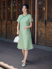 Green Embroidered Loose summer chinese Dress
