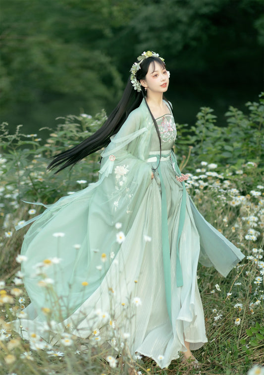 Green Hanfu Floral Emboridered Tang Dynasty HanFu Dress