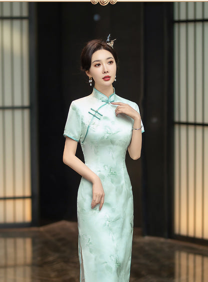 Mint Green Floral Qipao Dress