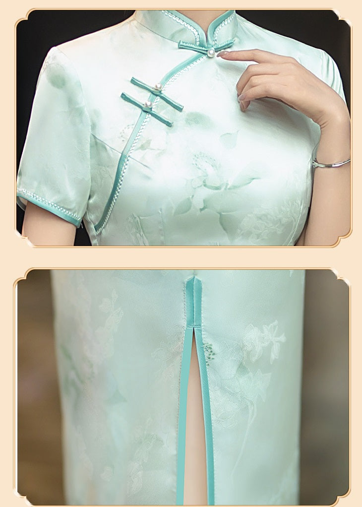 Mint Green Floral Qipao Dress