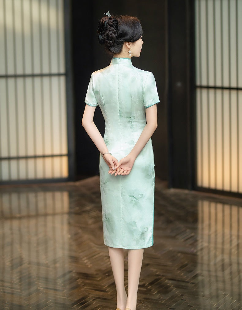 Mint Green Floral Qipao Dress