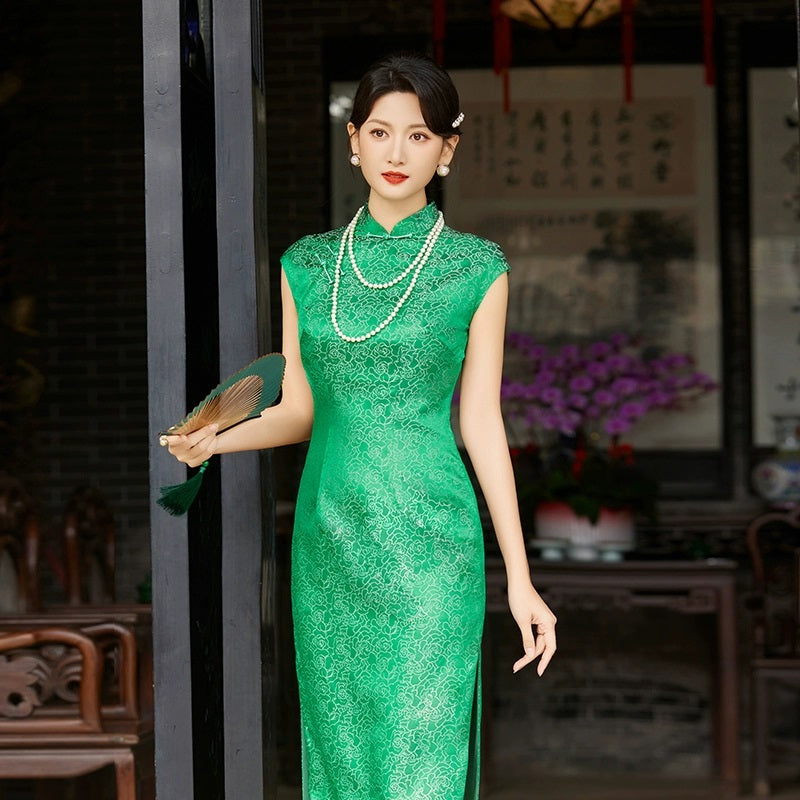 Green Mulberry Silk Qipao Dress