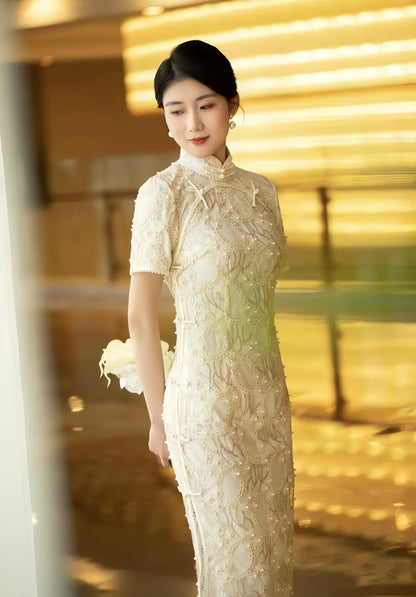 White Lace Cheongsam/Qipao Dress | Pearly