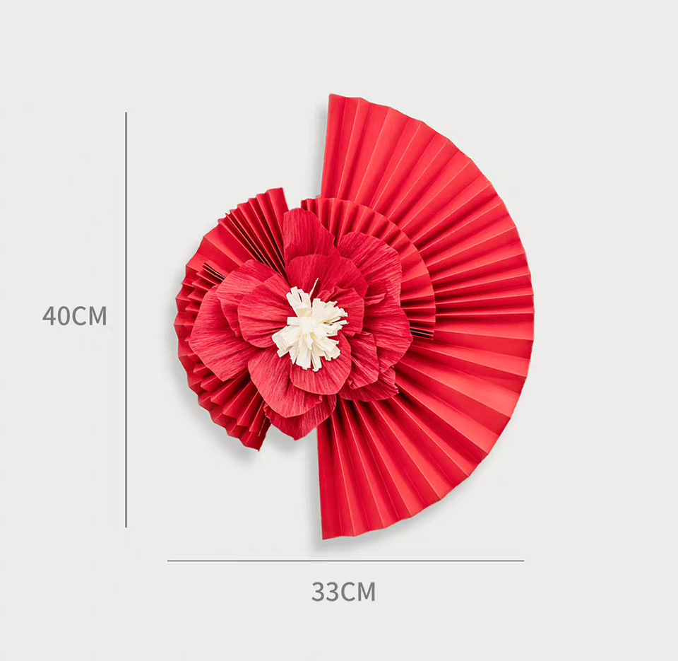 Red Paper Fan and Flower Wall Decor