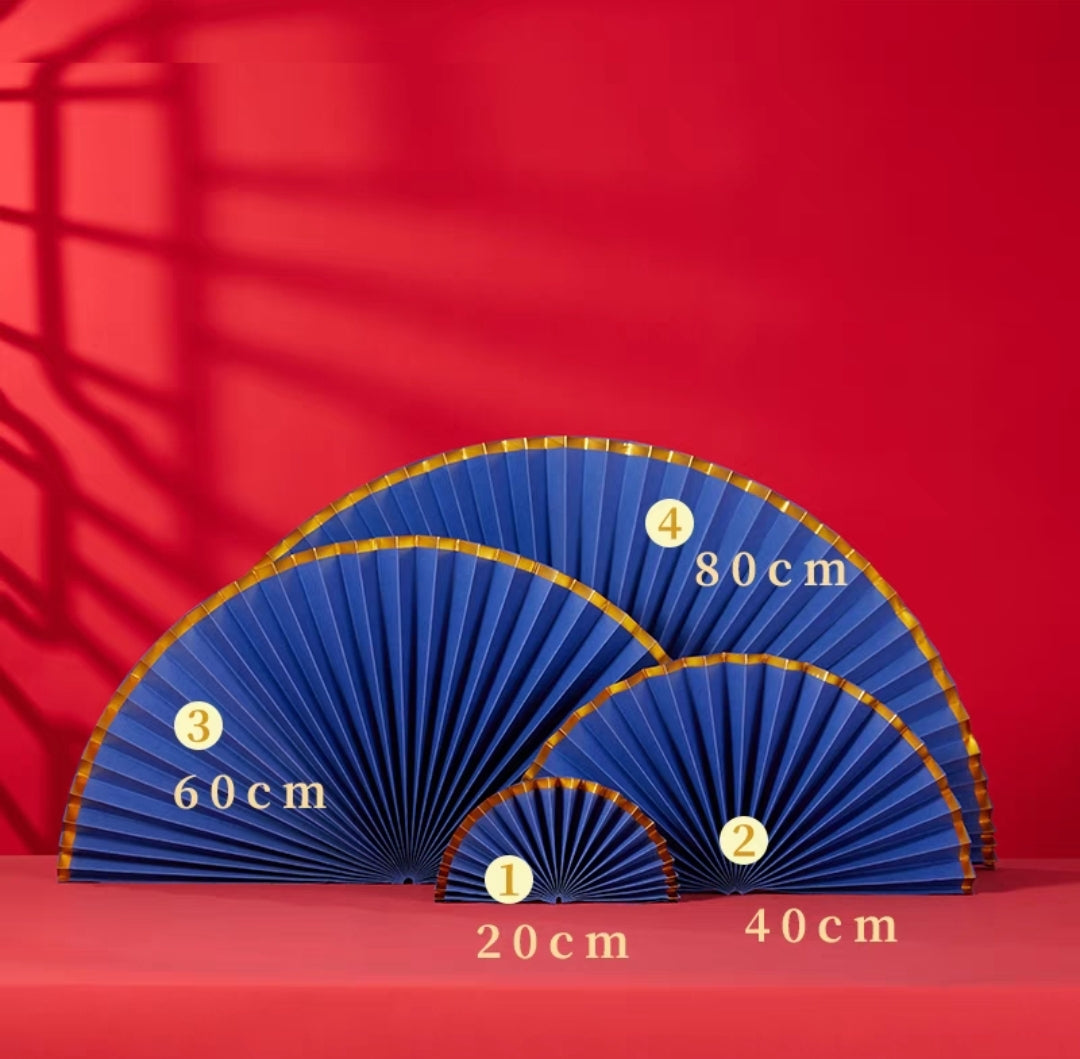 Large blue paper folding fans decor