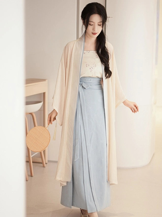 Light Cream & Misty Blue Three-Piece Song Dynasty Hanfu Dress