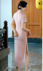 Light Pink Floral ankle length qi pao back