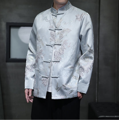 Traditional Chinese Brocade Tang Jacket in light blue