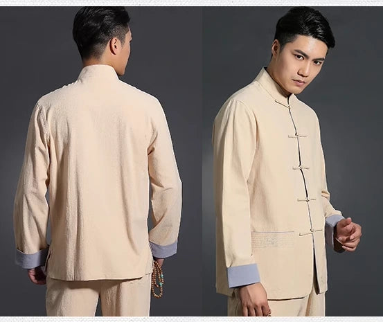 Men's Traditional Chinese beige Tang KongFu Shirt