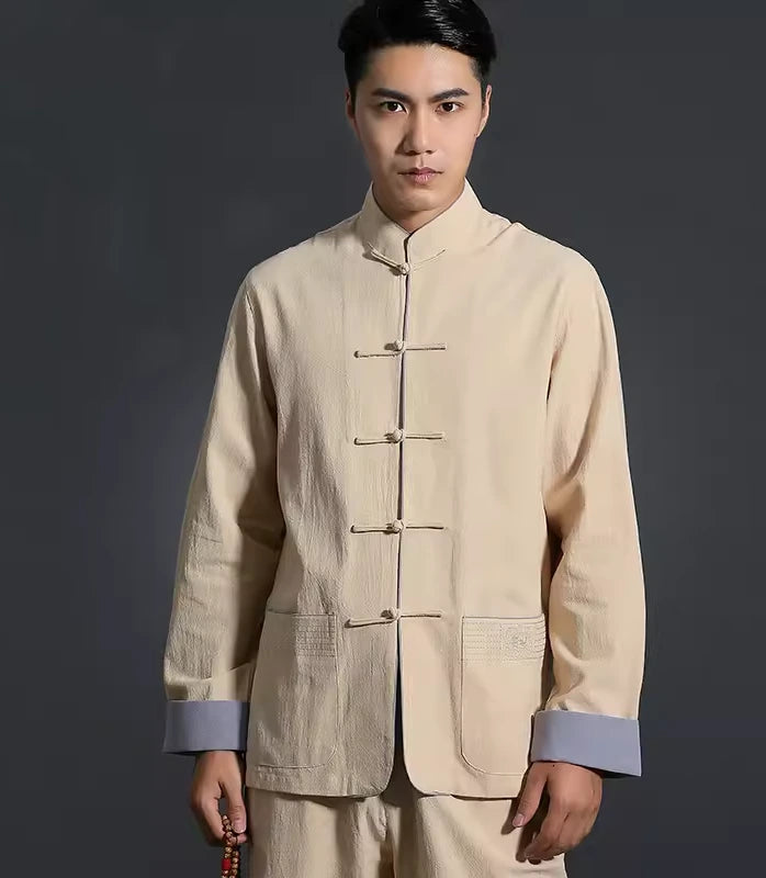 Men's Traditional Chinese beige Tang KongFu Shirt